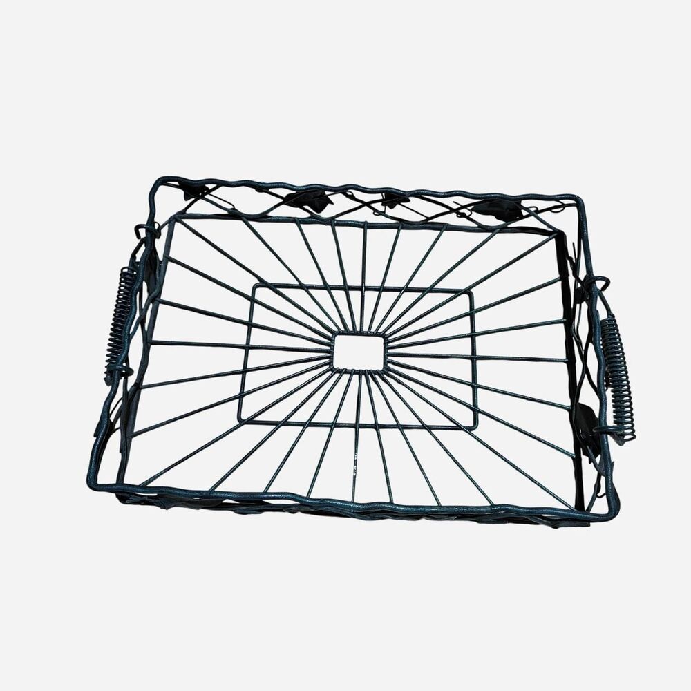 90s cottagecore whimsigoth green ivy leaves metal wire tray basket